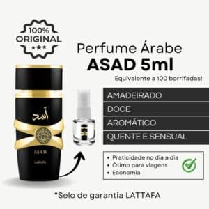 Perfume Árabe Asad Lattafa Original 5ml  Masculino, Intenso e Duradouro