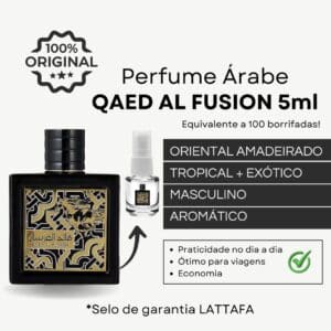 Perfume Árabe Qaed al Fusion Lattafa Original (5 ml) - Masculino, Amadeirado e Tropical